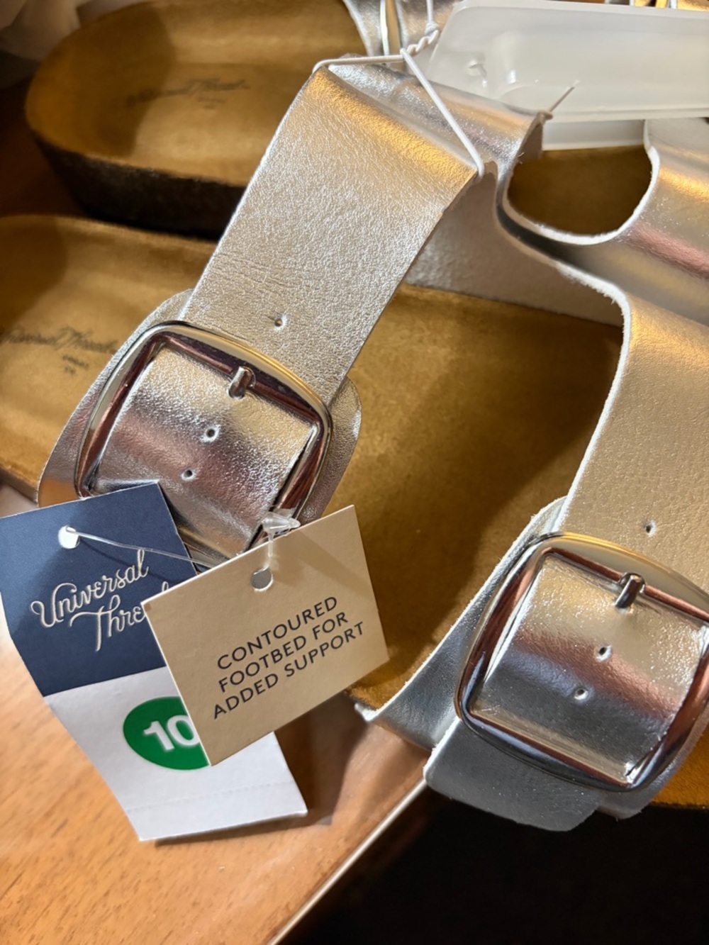 Universal Thread Metallic Silver Buckle Footbed Sandals